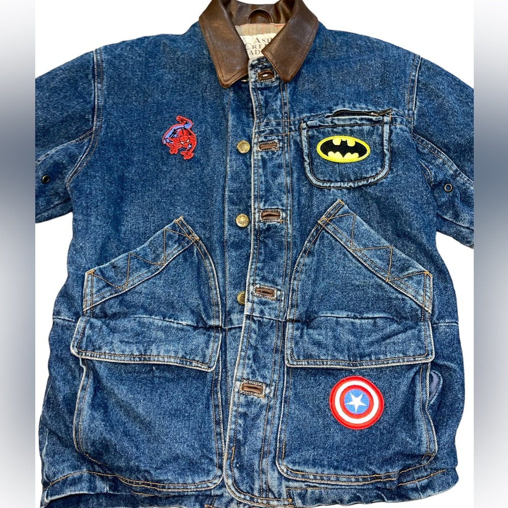 Ash Creek Trading Denim Jacket Lined Superhero Patch ‎ Small - Picture 6 of 16